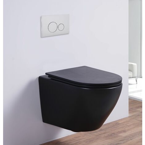 Spülrandloses Wand-WC inkl. Soft-Close Sitz WHR-6075 (matt-schwarz) - matt-schwarz