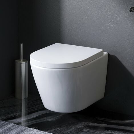 AM.PM Spülrandloses WC mit Softclose Toilettensitz, Toilette für Gäste-WC, Hänge-WC CNA1700SC Flash FlashClean aus Keramik, Wand-WC 390mm kurz, Weiß