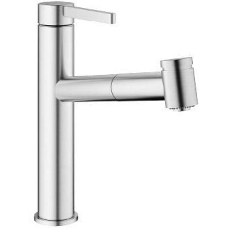 Spültischmischer KWC Bevo E herausziehbarer Auslauf, Ausladung 221 mm, Edelstahl gebürstet - 10.531.032.700FL