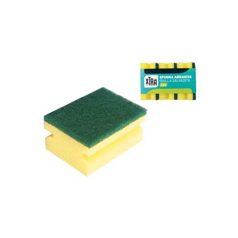 SPUGNA ABRASIVA GIALLA SALVADITA CON FIBRA VERDE- - cm.9x6,8x4,5 - 24 confezione XTRA