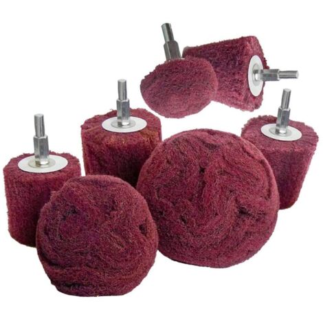 Spugna abrasiva per lucidatura (spazzolatura) - 7 pezzi, attacco per trapano abrasivo rosso non tessuto con impugnatura da 1/4" per collettori/alluminio/acciaio inossidabile/cromo ecc.