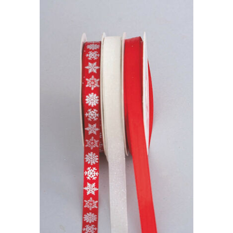 Spule A, 3 mm, 10 x 9 cm, Rot/Elfenbein, Glitzer/Schneeflocken, Weihnachtsdekoration