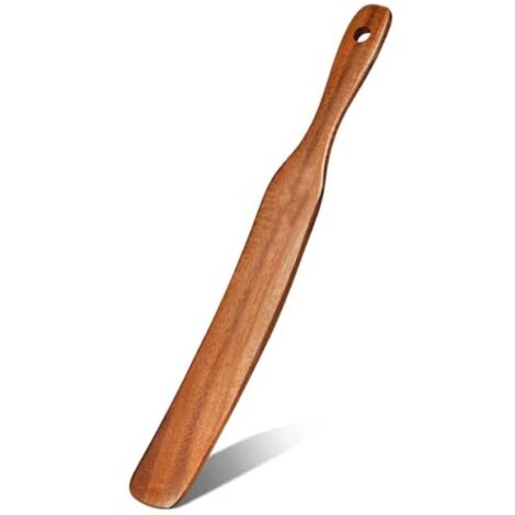 Spurtle - Bois de Teck Naturel - 28 cm - Pour Mélange de Levain et Pâte - Résistant aux Cuisinières Antiadhésives - 1 Pièce
