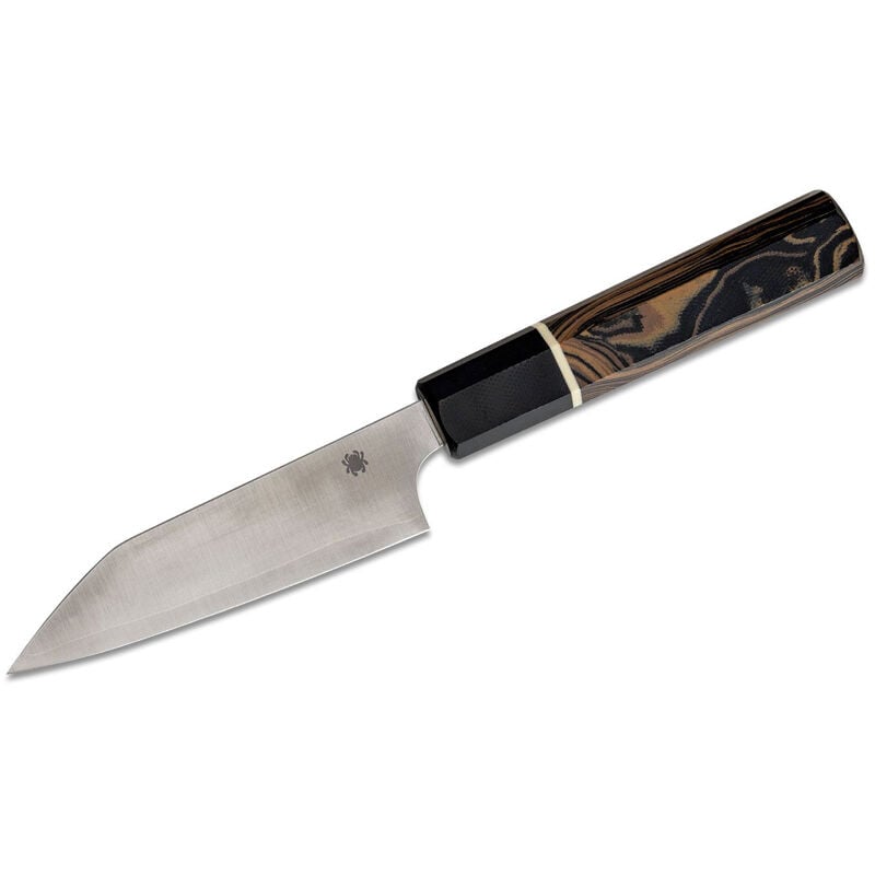 Spyderco - STE-K15GPBNBK Couteau de cuisine japonais Murray Carter Itamae Petty lame lisse acier Super Bleu/SUS410 11.6 cm de long avec manche en