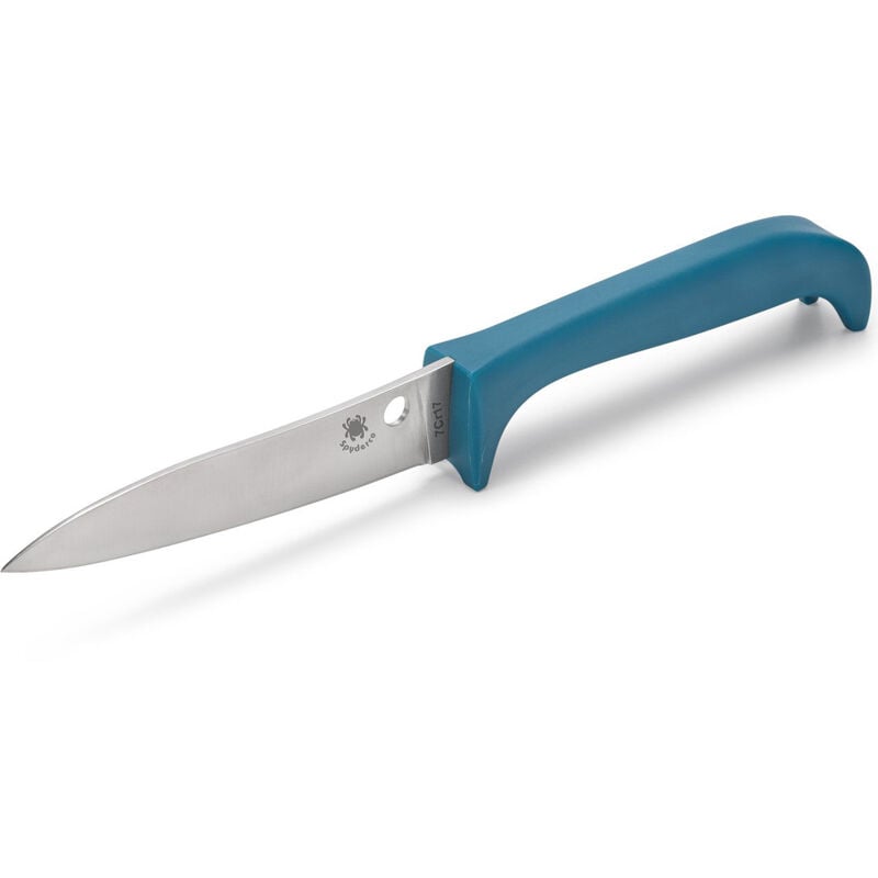 Spyderco - STE-K20PBL Couteau de cuisine Counter Puppy lame bleue Drop point lisse finition satinée acier 7Cr17, longueur 8.8 cm avec manche en
