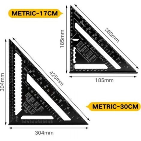 Squadra triangolare professionale metrica, squadra da falegname di alta precisione da 30 cm, righello angolare in lega di alluminio per la lavorazione del legno, strumento di misurazione rapida per le