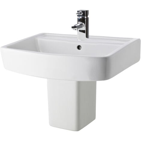 Square 1 Tap Hole Basin & Semi Pedestal - 520mm
