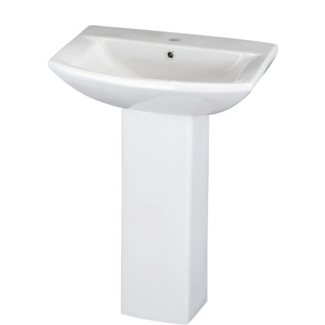 Square 1 Tap Hole Ceramic Basin & Full Pedestal - 600mm