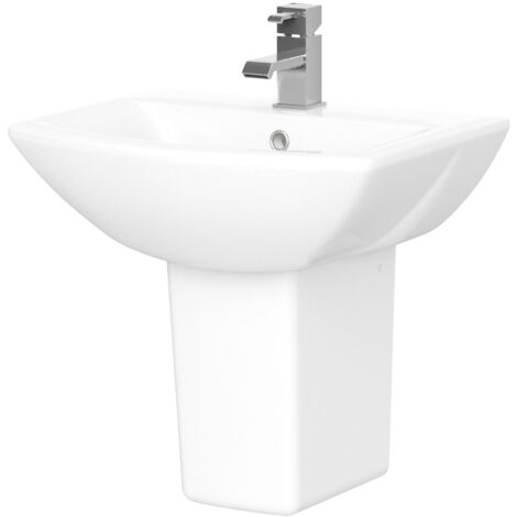 Square 1 Tap Hole Ceramic Basin & Semi Pedestal - 500mm