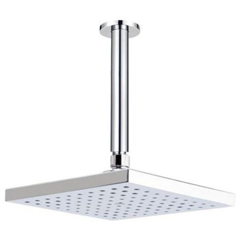 Square 200mm Fixed Shower Head Chrome Single + Swivel Joint + Ceiling Fed Arm