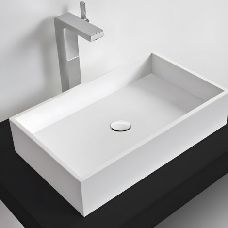 SQUARE 50 - Vasque à poser en Solid Surface Blanc Mat 50 x 30 x 12(h) cm