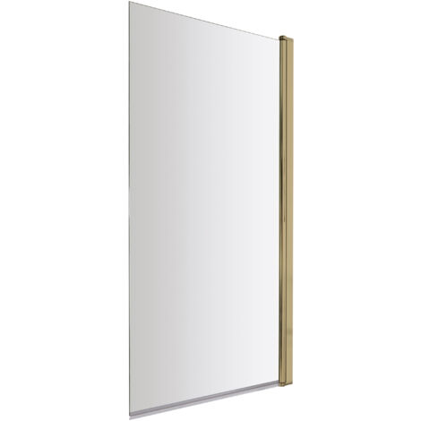 Square 6mm Toughened Safety Glass Hinged Bath Screen - Brushed Brass - Balterley