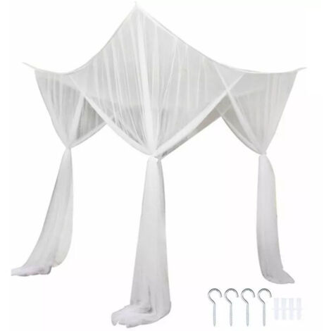 Square Bed Canopy Polyester Effective Protection 4 Corner Canopy Durable for Home White