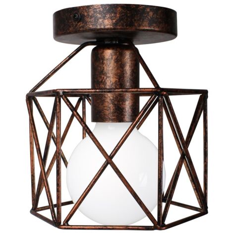Square Cage Ceiling Light Metal Industrial Vintage Ceiling Lights Creative Retro Chandelier For Balcony ,Restaurant, Kitchen, (Rust)