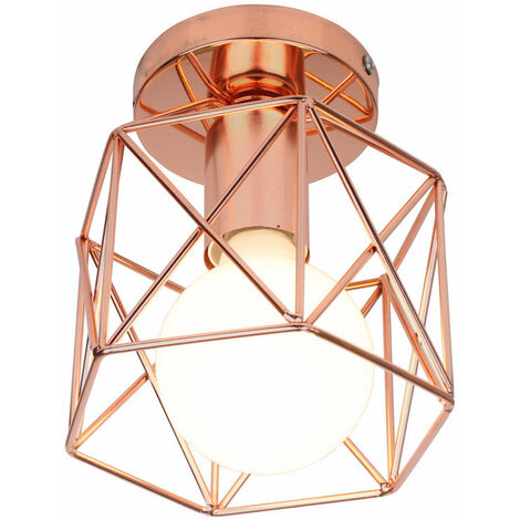 Square Cage Ceiling Light Modern Metal Industrial Ceiling Lamp Creative Hollow Chandelier for Balcony Hall Loft,Restaurant, Café, Living Room, Kitchen, Country House (Rose Gold)