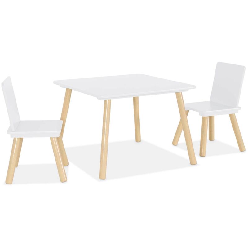 Sweeek - Square Children's Table Pine Wood 2 Chairs, Judith, White, 60x60x43 Cm