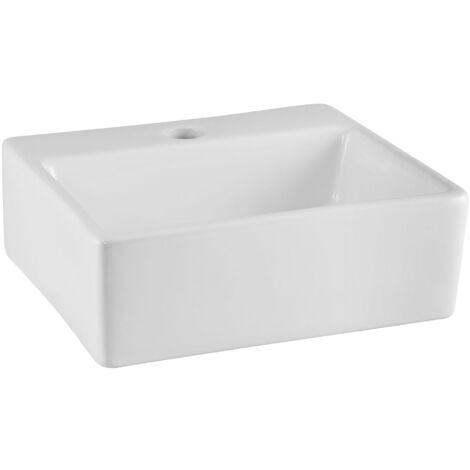 Square Compact 1 Tap Hole Ceramic Countertop Vessel without Overflow - 335mm