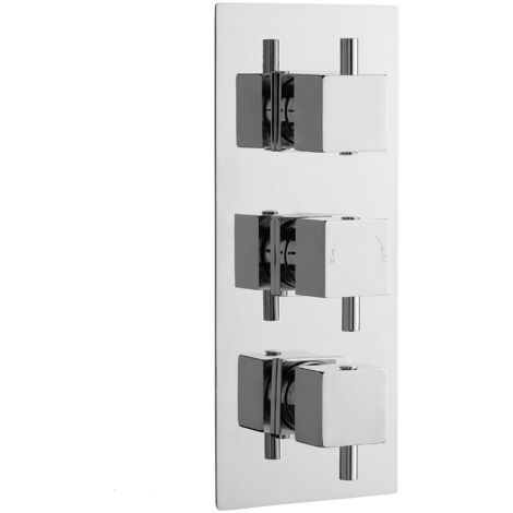 Square Concealed Triple Thermostatic Shower Valve With Diverter (3 Outlets) - Chrome - Balterley