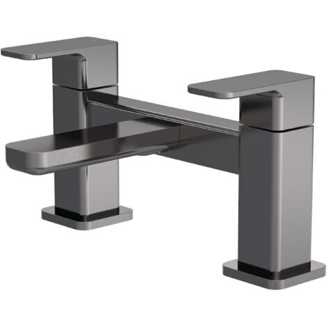 Square Deck Mounted Bath Filler Tap - Brushed Pewter