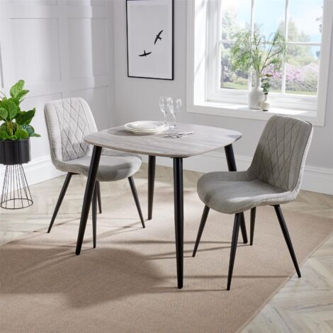 Square Dining Table with Tapered Legs - MDF/Metal - L80 x W80 x H75 cm - Grey Oak/Black - Flat Packed