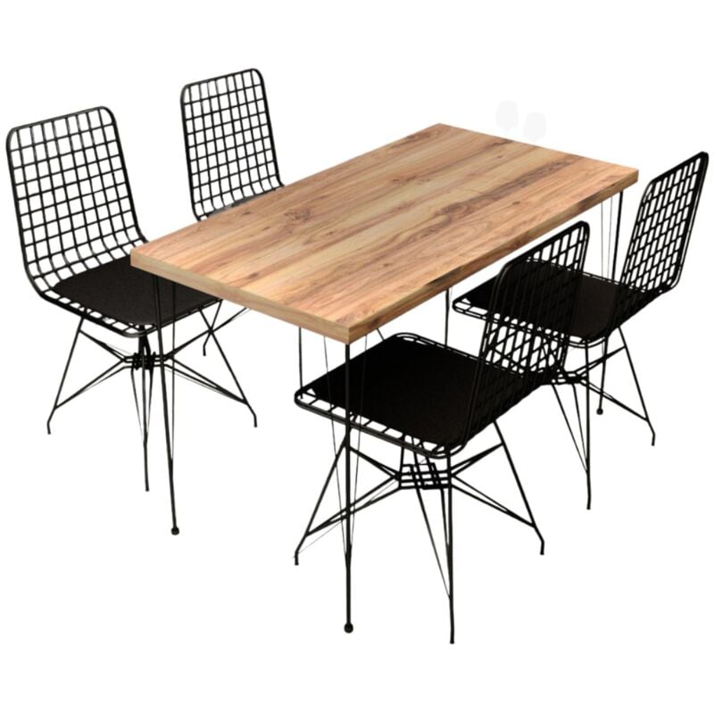 Concept-usine - square - Ensemble repas table et chaises industriel bois et noir