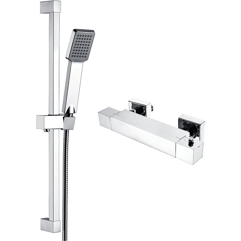 Square Exposed Wall Thermostatic Bar Shower Mixer with Riser Kit