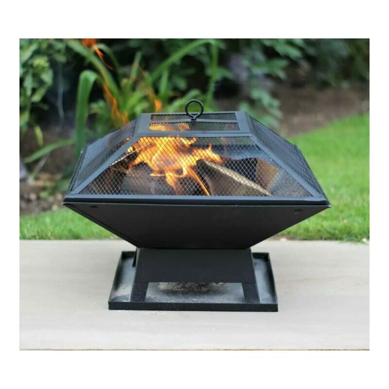 Square Fire Pit With BBQ Grill & Poker