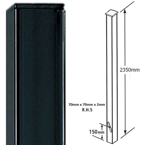 Square Flat Top Concrete-In Blank Post, Any Tall Gates - Solid Steel - L70 x W70 x H2350 mm - Electro Galv./Black Powder Coated