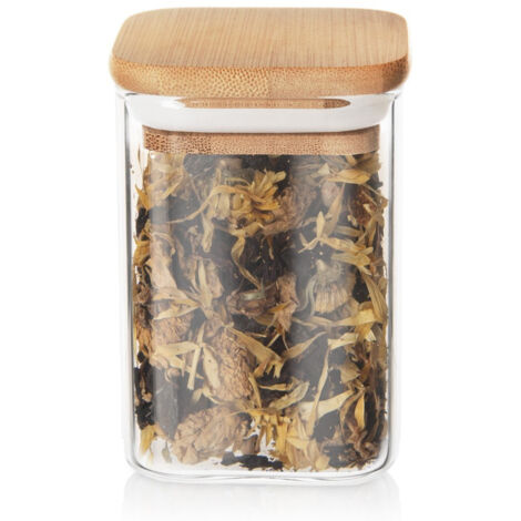 Square glass jar with bamboo lid and silicone seal