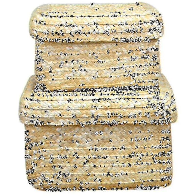 Panier de rangement carré en paille tissée à la main avec couvercle Panier à fleurs