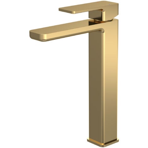 Square High-Rise Mono Basin Mixer Tap - Brushed Brass