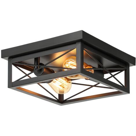 Square Iron Ceiling Light, Modern Black Ceiling Light, Light Source Not Included, 220V, E27 Socket