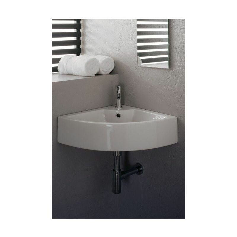 Square lavabo d'angle Couleur scarabeo: Blanc brillant - Dimensions vasque: 47.5 x 47.5
