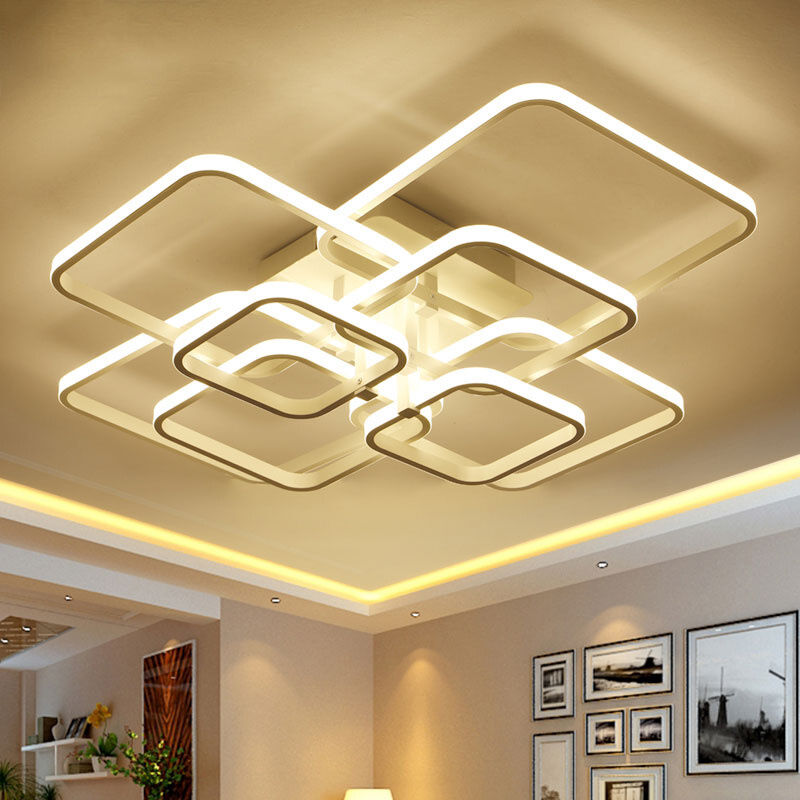 Square led Dimmable Chandelier Ceiling Light With Remote, 8 Head