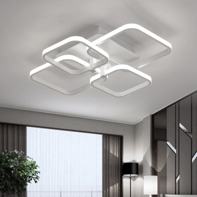 Square led Dimmable Chandelier Ceiling Light With Remote, 4 Head