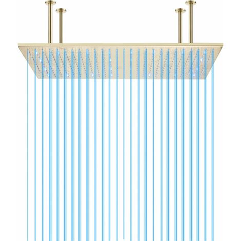 SUGUWORD Square LED Shower Head 8040 cm Brushed Gold Large Rainfall Rainfall Shower Head Temperature Control 3 Color Changing Water Flow Brass Powered