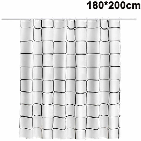 Square Meter Waterproof Breathable PEVA Shower Curtain with 12 Pieces Chrome Brass Buckles Use for Home Bathtub Enclosure and Hotel Liner 180×200CM