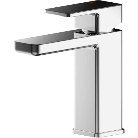 Square Mini Mono Basin Mixer Tap & Push Button Waste - Chrome