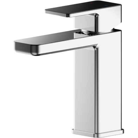 Square Mono Basin Mixer Tap & Push Button Waste Chrome