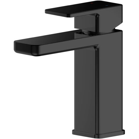 Square Mono Basin Mixer Tap & Push Button Waste - Matt Black