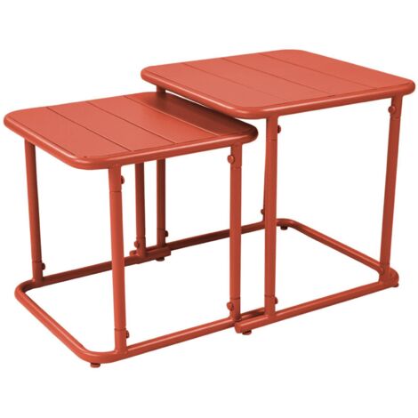 Square outdoor nesting table in steel Terracotta 45x45x45 cm - Amelia