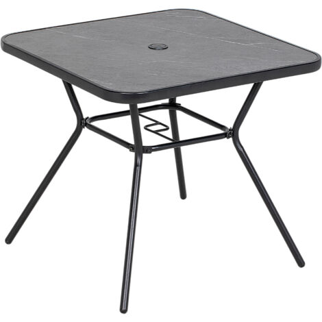 Square Outdoor Table, Patio Bistro Coffee Table with Faux-marbled Top and 42mm Umbrella Hole for Garden