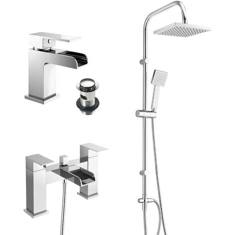 FNX BATHROOMS with Waterfall Bath Shower Mixer & Basin Tap Set