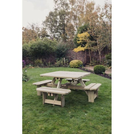 Square Picnic Table Sits 8, wooden garden bench