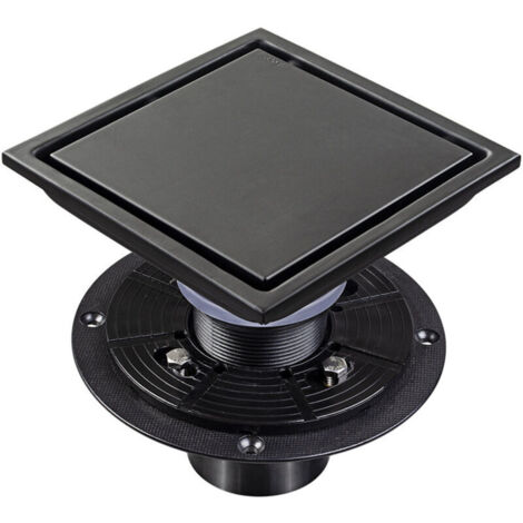 Square shower floor drain, 15 x 15 cm, removable, made of food-grade 304 stainless steel, matte black