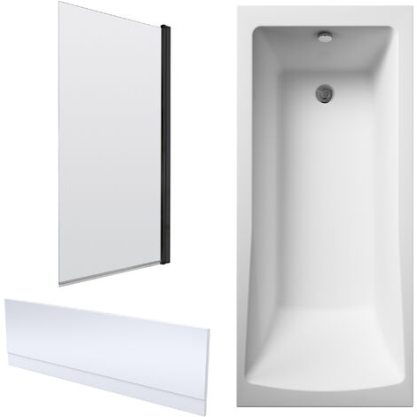 Square Single Ended 1700x700 Bath with Front Panel & Black Screen