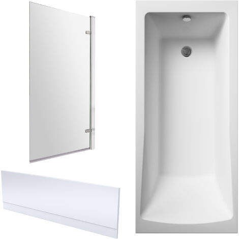 Square Single Ended 1700x700 Shower Bath Set – Front Panel, Chrome Square Hinged Screen & Leg Set
