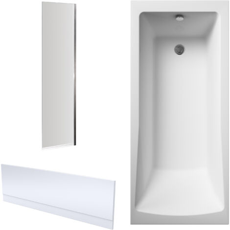 Square Single Ended 1700x700 Shower Bath Set – Front Panel, Fixed Screen & Leg Set
