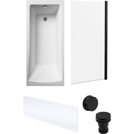 Square Single Ended 1700x700 with Front Bath Panel, Black Screen & Black Waste