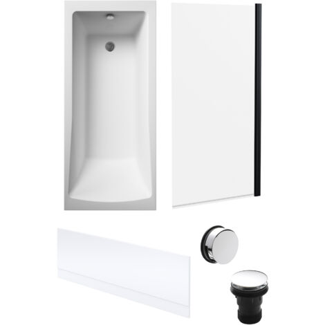 Square Single Ended 1700x700 with Front Bath Panel, Black Screen & Chrome Waste